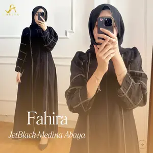 [BISA COD | HANYA ABAYA] Fahira JetBlack Abaya - abaya hitam glamour Muslim Mewah Gamis Wanita Zipper Balon Kombinasi Dress Motif