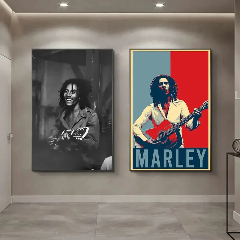 Lukisan Kanvas Seni Dinding, Potret Bintang Muzik Ikonik Bob Marley, Hitam dan Putih, Hadiah Sempurna, Meningkatkan Hiasan Bilik dan Rumah