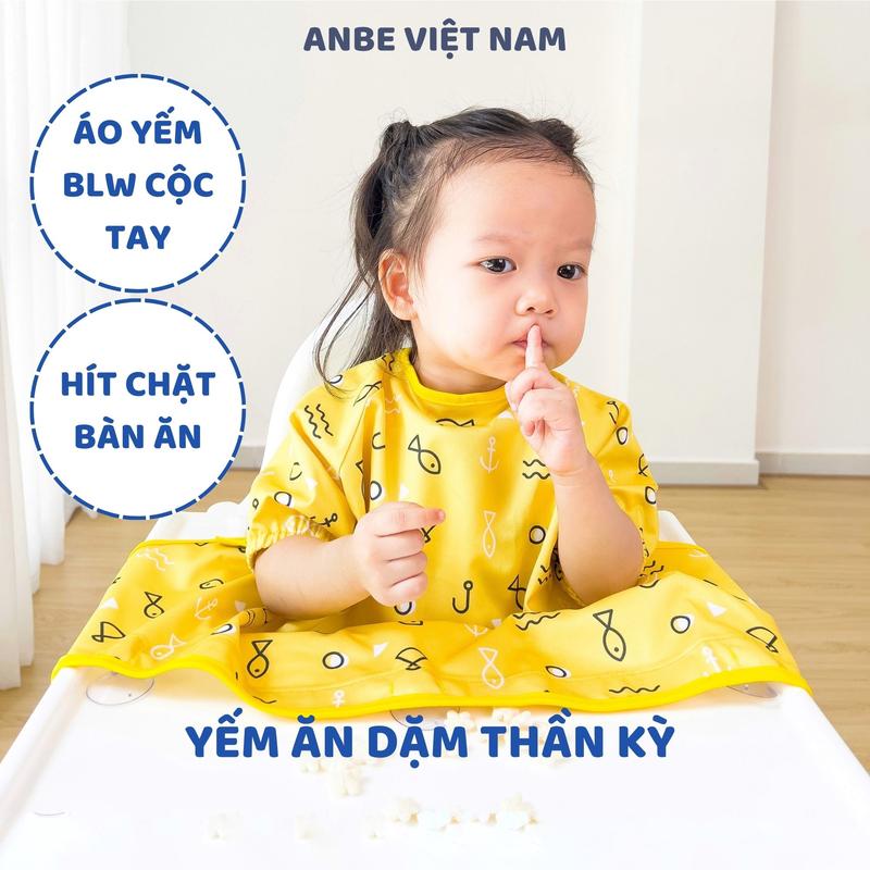 Áo Yếm Ăn Dặm Thần Kỳ BLW Cho Bé ANBE Chống Thấm Ngắn Cộc Tay Có Nút Hít