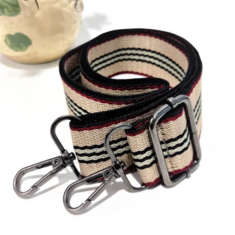 Tali Tas Selempang Wanita Pria Katun Tebal Besi Pengait Premium Strap Garis Moca 7