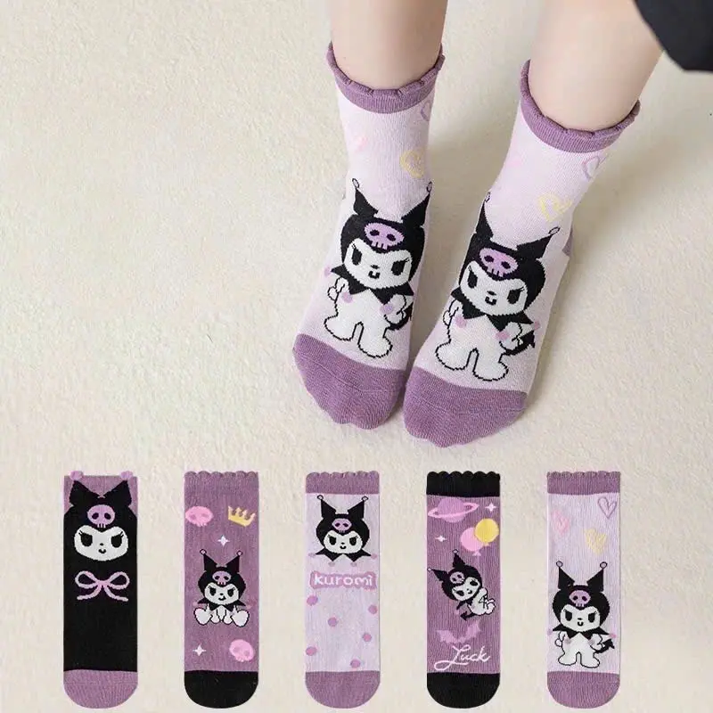 Set 5 Đôi Tất Cao Cổ Cho Bé Gái Họa Tiết Kuromi Tím Đậm Mẫu Mới Phong Cách Nhật Siêu Hot Te33 2