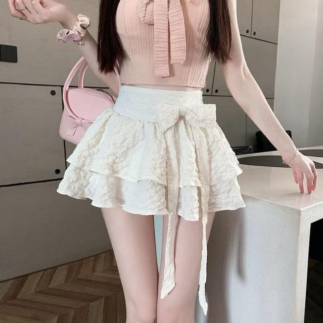  Chân váy trắng đen bèo ren hai tầng xòe ngắn coquette phồng chất đũi lưng chun có  bảo hộ CV052 ruffle  skirt xoè Nữ Women Tua Rua 