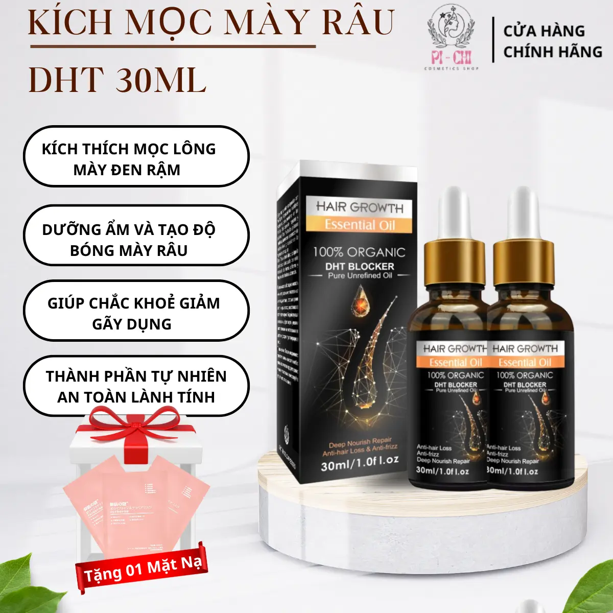 [2CHAI] Serum mọc Râu & Lông mày DHT + Tặng  01 Mặt Nạ Thai Cừu