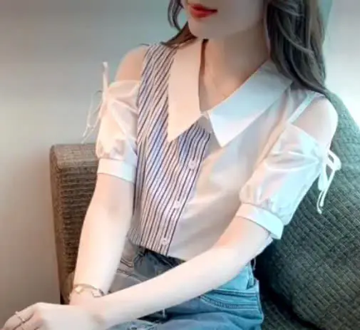 Aó sơ mi hở vai ,áo sơ mi lụa công sở cộc tay cổ đức nhiều màu kiểu dáng vải mềm, min 1