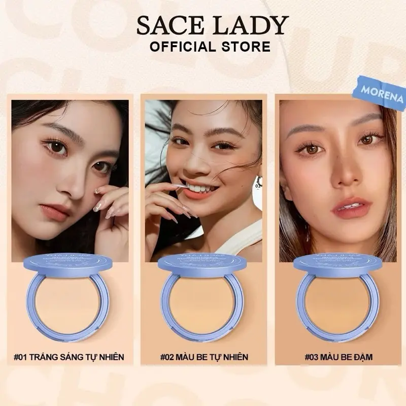 ￼Phấn Phủ nén SACE LADY Kiềm Dầu Dộ Che Phủ Cao Lâu Trôi Kháng  nước 10g màu 01 ánh sáng