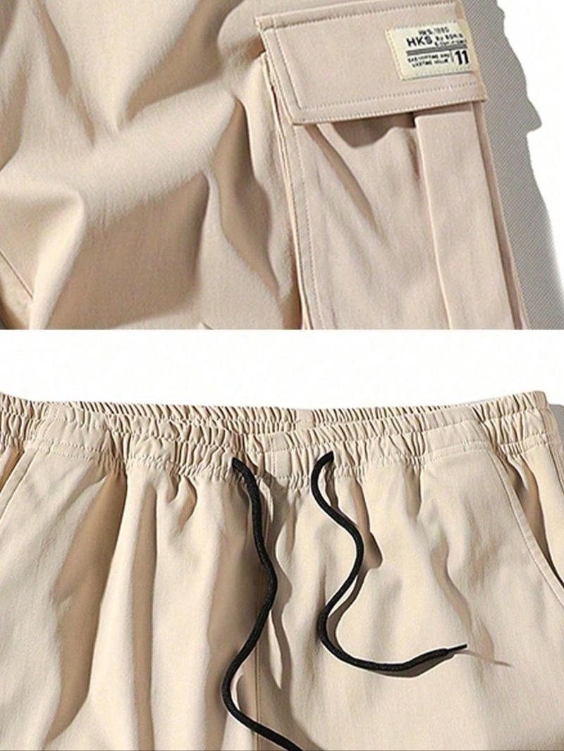 Product Introduction of Men's Solid Color Embroidering Flap Pocket Cargo Shorts, Regular Fit Casual Breathable Outdoor Shorts, Summer Bottoms for Men, Tropical 5