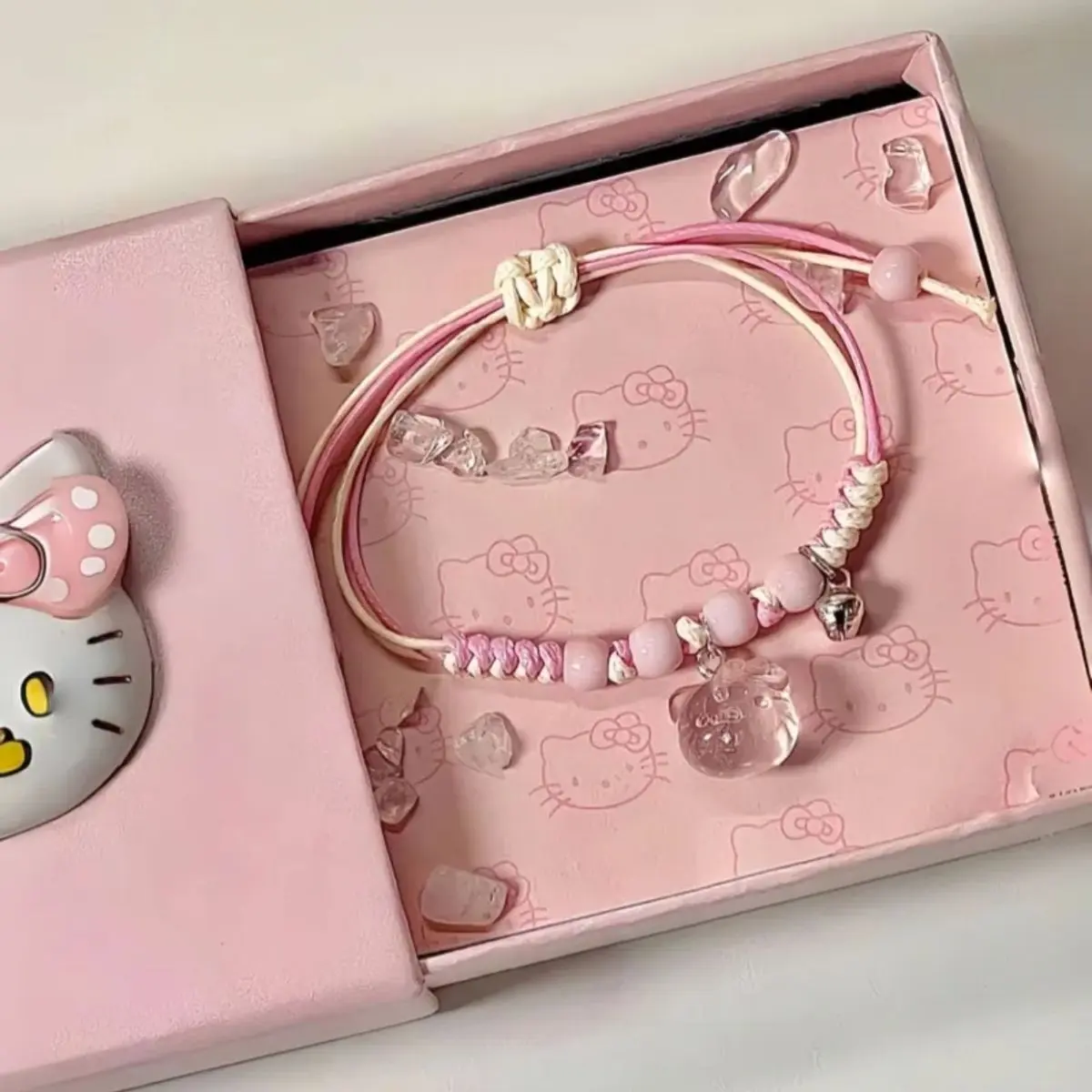 Hellokitty Vòng Tay Màu Hồng Dệt Tay Chuỗi Cổ Tay Thích Hợp Quà Tặng Bạn Gái Học Sinh Dễ Thương Xin Chào Kitty Có Thể Điều Chỉnh Phụ Kiện