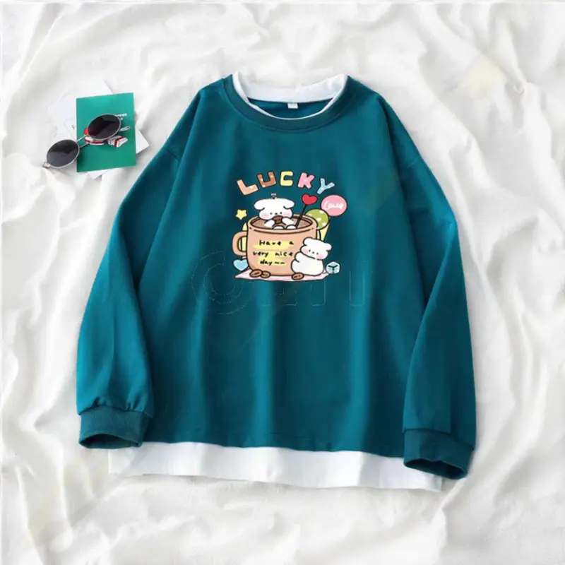 FREESHIP Sét áo nỉ phối gấu trắng Cún Lucky và quần bom chun,Áo nỉ Unisex from rộng, thiết kế phong cách hàn quốc   Geme Fashion 3