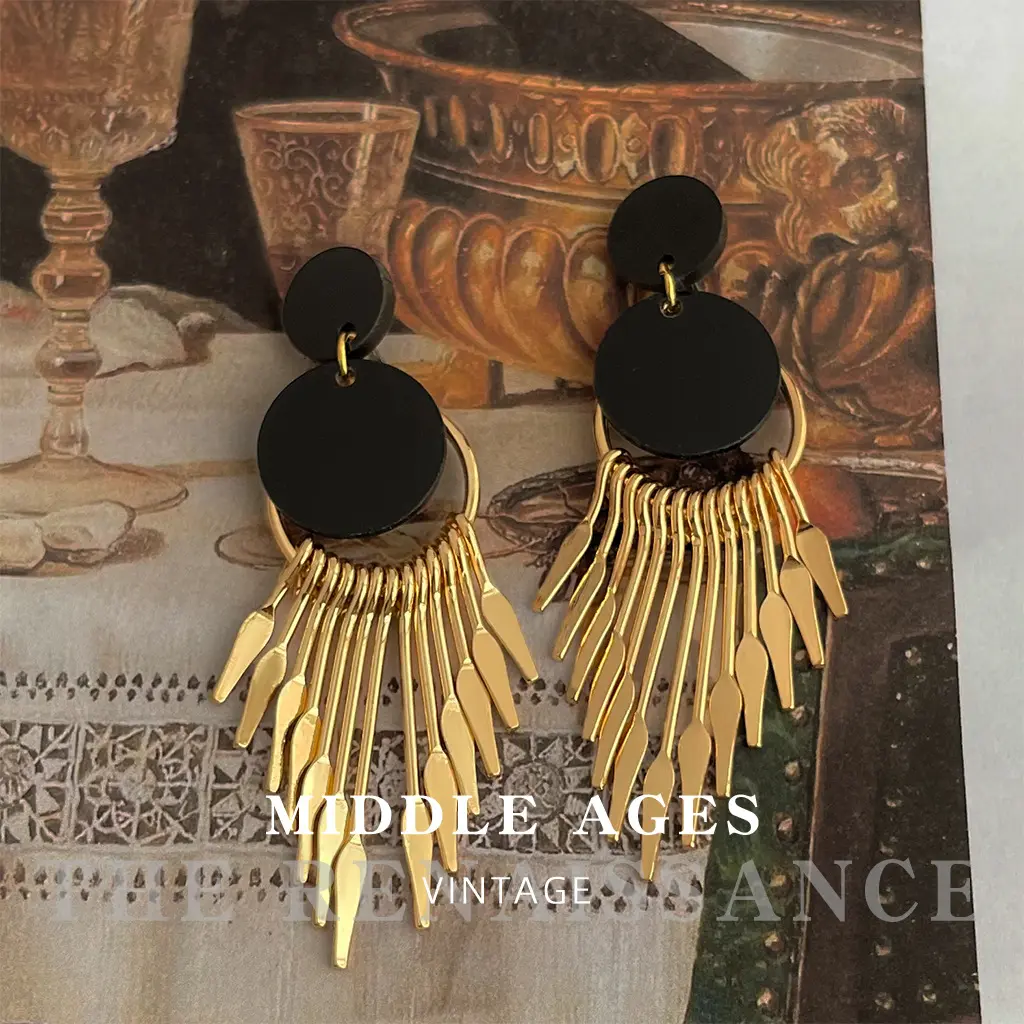 Vintage Light and Medium French Style Long Tassel Black Gold Earrings Retro Exaggerated Versatile Face-Slimming Earrings