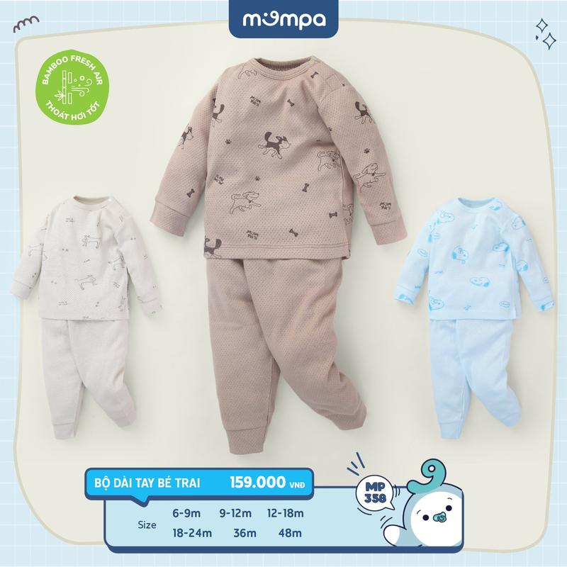 Bộ quần áo cho bé từ 6 đến 48 tháng dài tay cúc cài vai Sợi tre Bamboo Fresh Air mềm mại thoát hơi tốt MP 358 [M24]