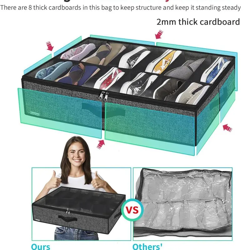 Underbed Shoe Organizer Storage Box with Handle, Foldable Shoe Storage Box, Shoe Organizer for Home Bedroom, Dormitory, Hotel, Apartment 5