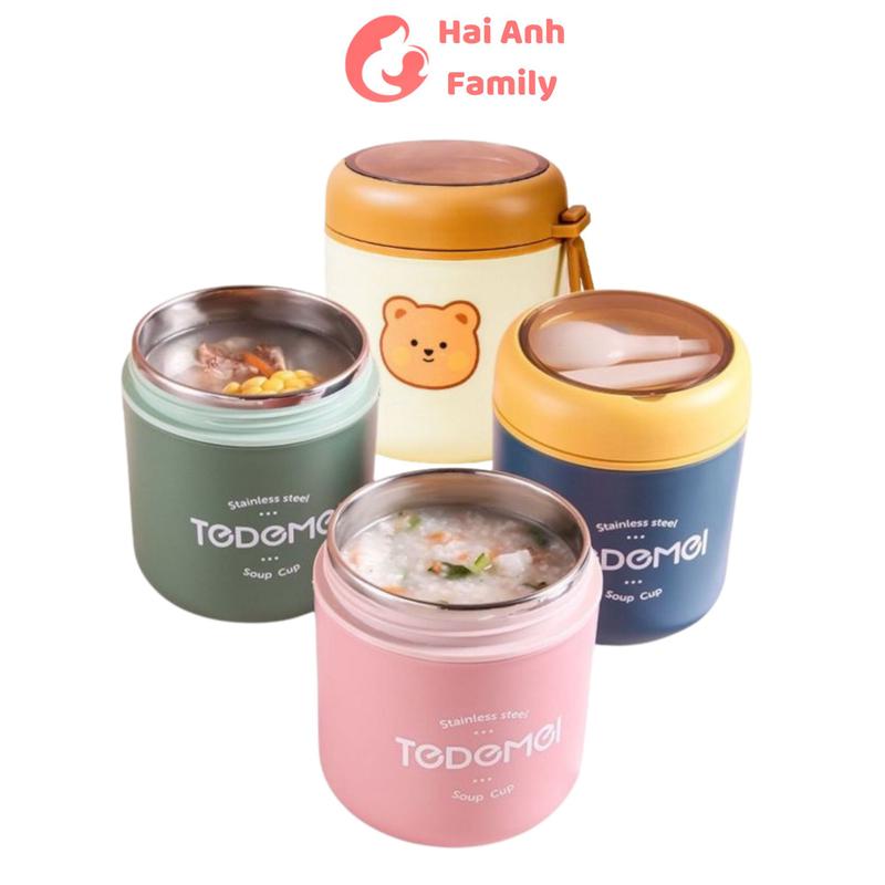 Bình ủ cháo, giữ nhiệt lõi inox 304 TEDEMEI dùng mang cháo ra ngoài cho bé hoặc cơm văn phòng