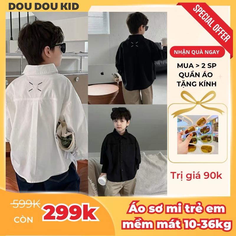 AFF - DOU DOU KID SM03 Áo Sơ Mi Thêu Lưng Bé Trai Đẹp 11-36kg,Chất Thô Hàn Cotton Đẹp