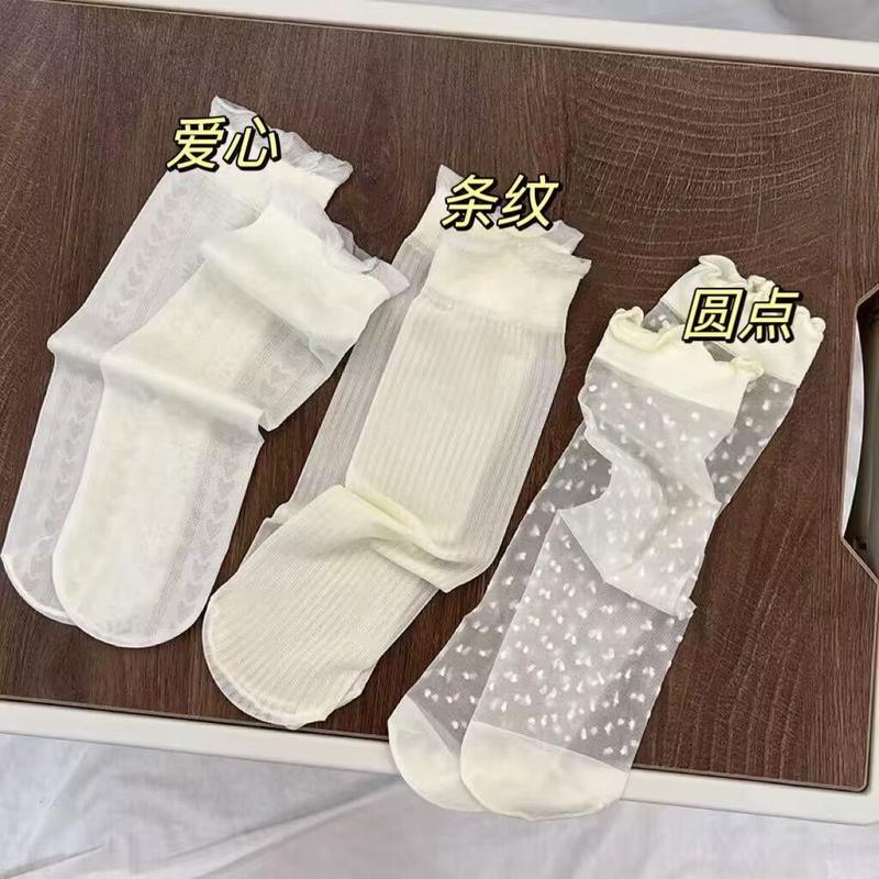 Vớ Mùa Hè, Chất Liệu Lụa Lạnh Vớ Ngắn, Siêu Mỏng, Vớ Không Gót, Có Viền Ren, Dành Cho Nữ, Vớ Mù Dính, Phong Cách Lolita Lưới, Thấm Hút Mồ Hôi, Vớ Trơn 6