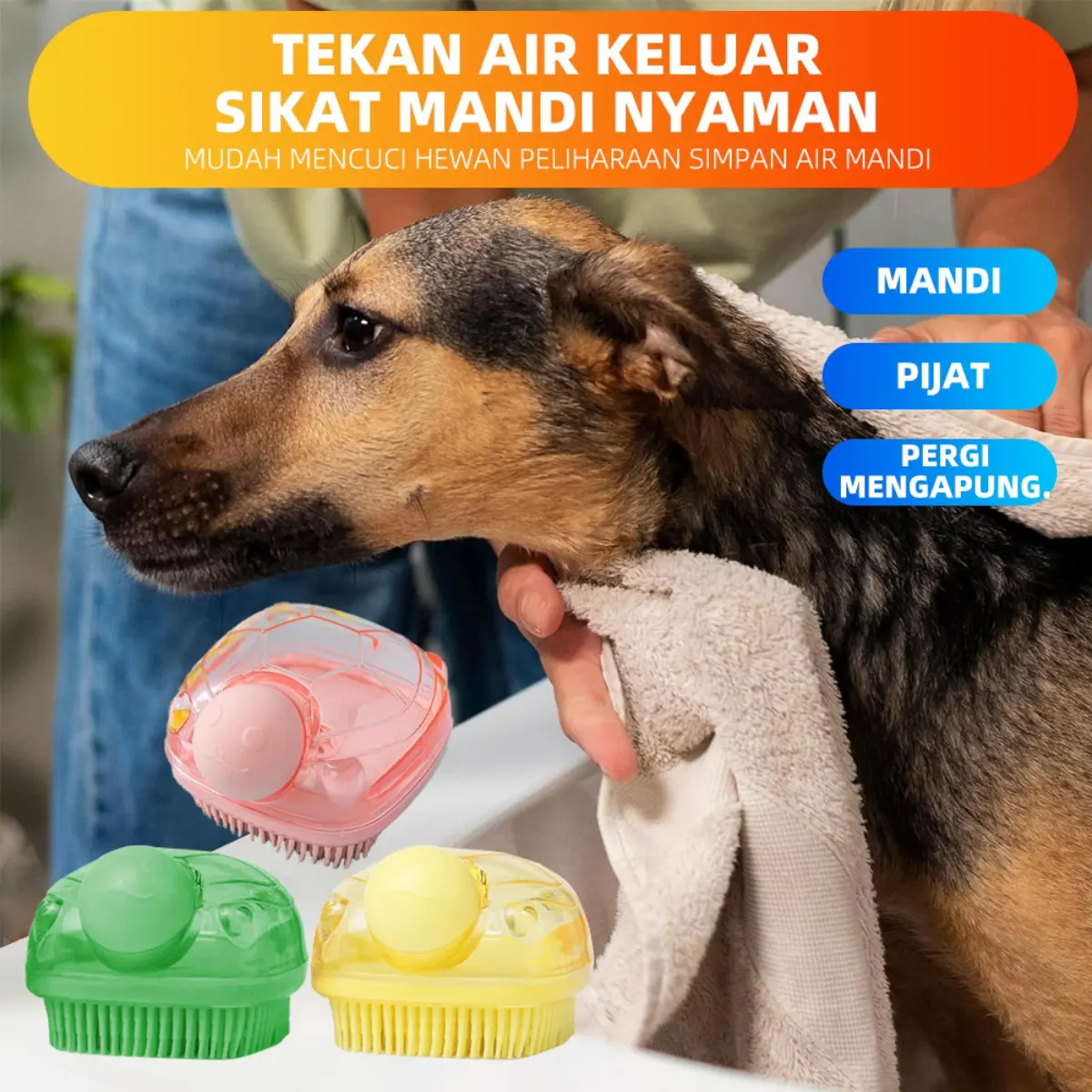 Pembersih Bulu Efektif Sikat Mandi Silikon Anjing & Kucing – Sikat Pijat Relaksasi, Penghilang Kotoran, dan Pemeliharaan Kesehatan Hewan Peliharaan
