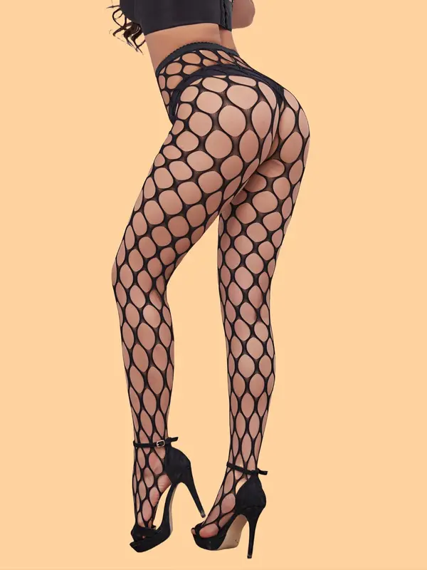 Women's  Solid Hollow Out Sheer Sexy Fishnet Tights, Casual Comfy Breathable High Waist Pantyhose for Daily Wear, Ladies Stockings for All Seasons 5