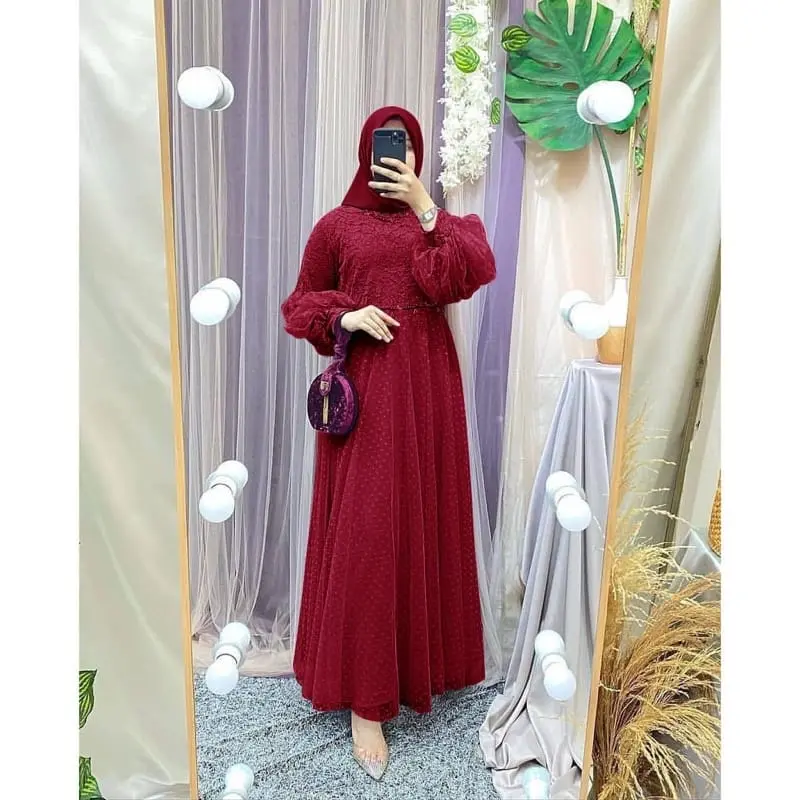 O2 Fashion / Maxi salsa longdress / bisa cod / gamis tile brukat model terbaru Karet Mutiara Nyaman Wanita Dress