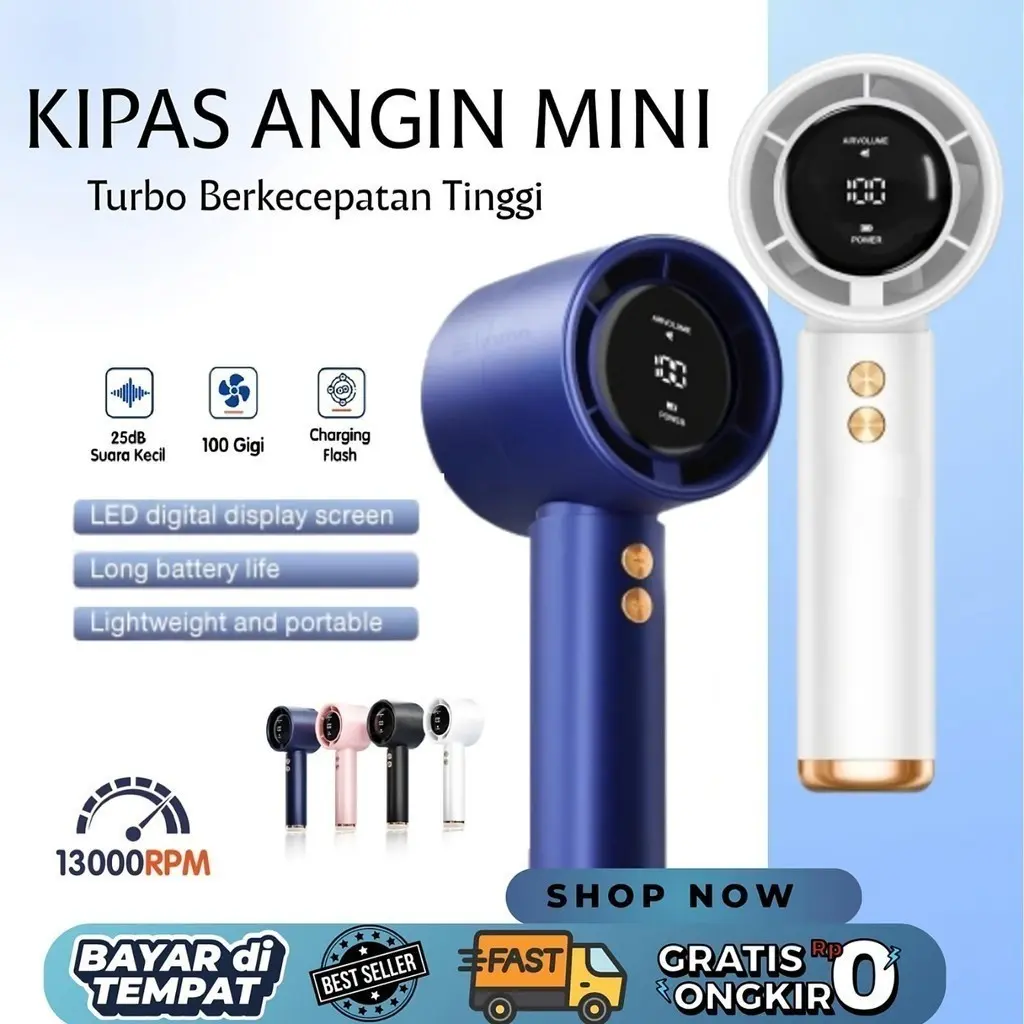 【Queen008】USB Mini Fan Kipas High-speed kipas kipas angin Digital Display Adjustable Turbo kipas Fan USB Mini Fan
