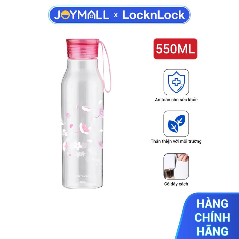 Bình Nước Nhựa Eco LocknLock ABF644LPIK Sakura 550ML, Hàng Chính Hãng, Anh Đào, Nắp Kèm Dây silicone, Chống Rỉ - JoyMall bình  nước