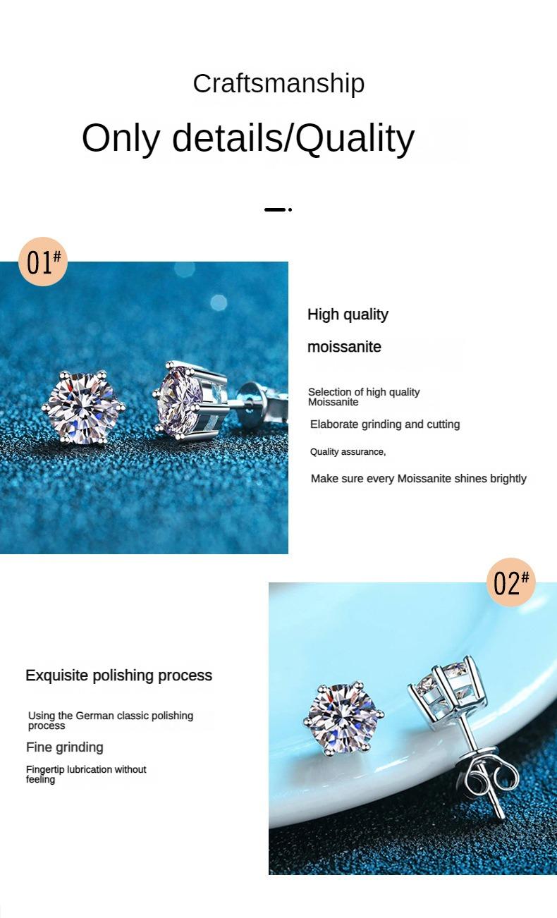 Product Introduction of S925 Silver Stud Earrings Moissanite Earrings Classic Six-Claw Stud Earrings Platinum Plated Elegant and Simple Earrings Moissanite Stud Earrings 3