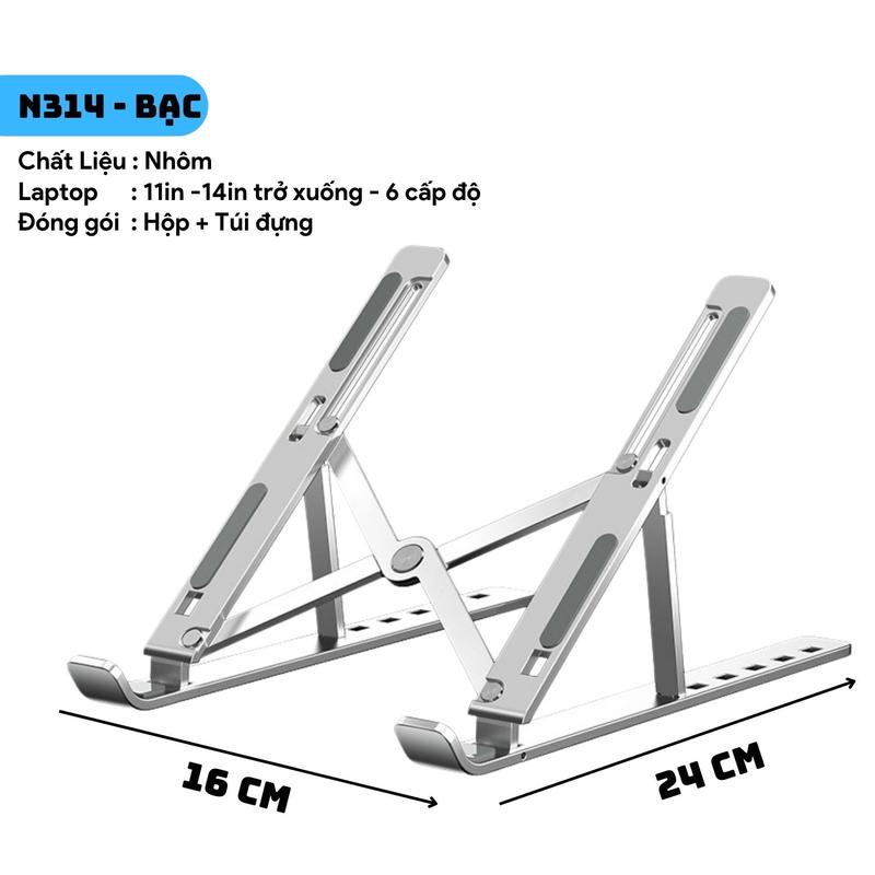Deal Live Giá đỡ Laptop N314 nhôm 6 cấp độ nâng hạ độ cao thiết kế nhỏ gọn hỗ trợ tản nhiệt cho laptop - GÀ LÓT CHUỘT