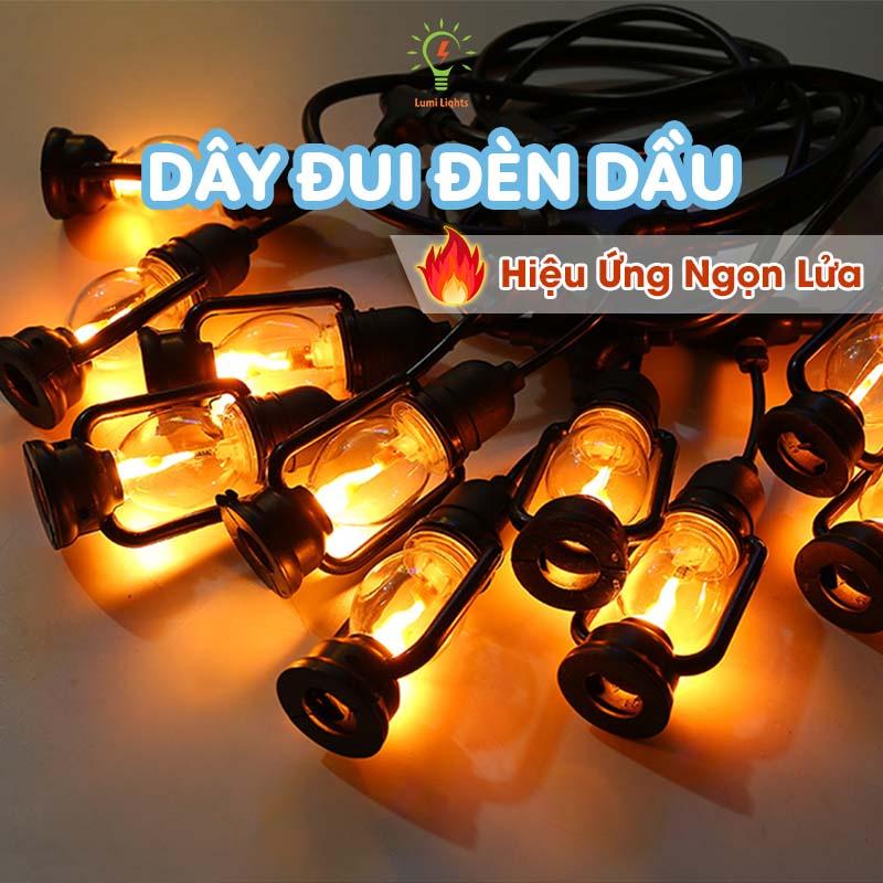 Dây Đui Đèn Dầu Hình Ngọn Lửa, Dây LED Trang Trí Ngoài Trời Chống Thấm Nước 5m10 LED dùng cho quán cafe, trà chanh, vườn