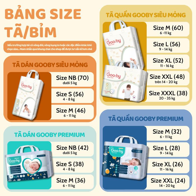 [Combo 8] Tã/bỉm quần Ban Đêm Gooby Premium - Chuyên gia bỉm đêm, chống trào đến 12h size M/L/XL/XXL cho bé từ 6kg - 24kg + TẶNG 1 Nồi lẩu điện SYNTEX/ Quạt sưởi 3 bóng KOHN