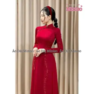 Tk302 - Áo dài cô dâu hiện đại đính kết sang chảnh màu đổ đô Nữ Women