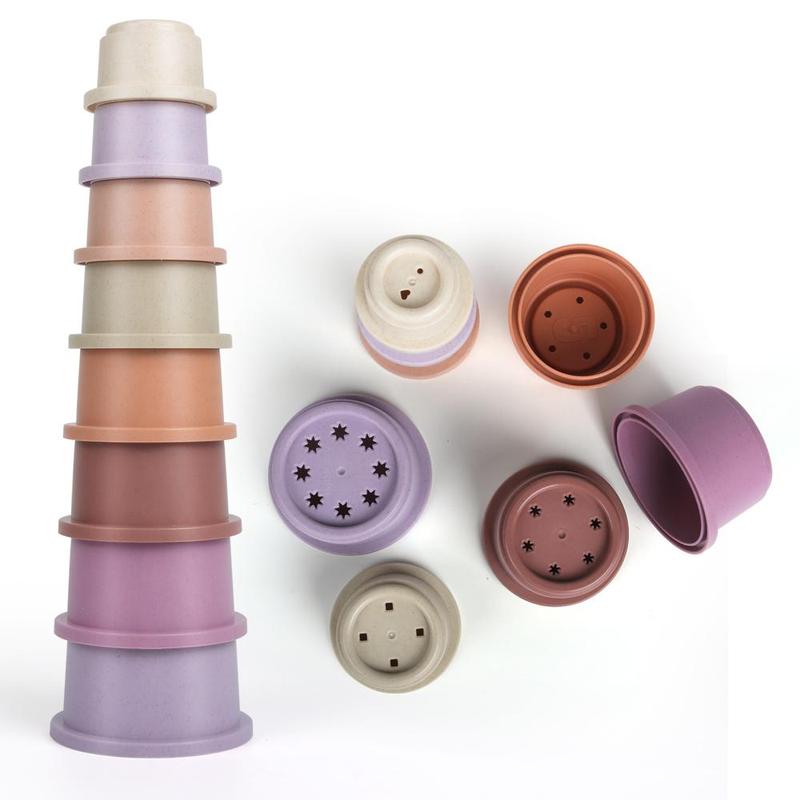 Random Color Stacking Cup Toy, 8 Counts/set Hollow Out Design Counting Toy, Outdoor Water Toy, Creative Birthday and Holiday Gift Options 0
