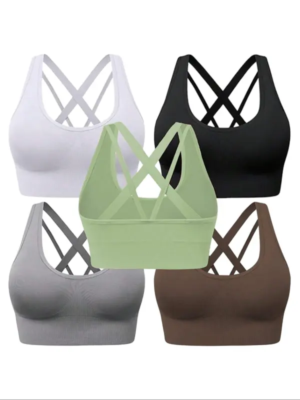 Women's Solid Racerback Sports Bra, Breathable Comfortable Wireless Sports Bra, Ladies Sportswear for Indoor Outdoor Wear 1