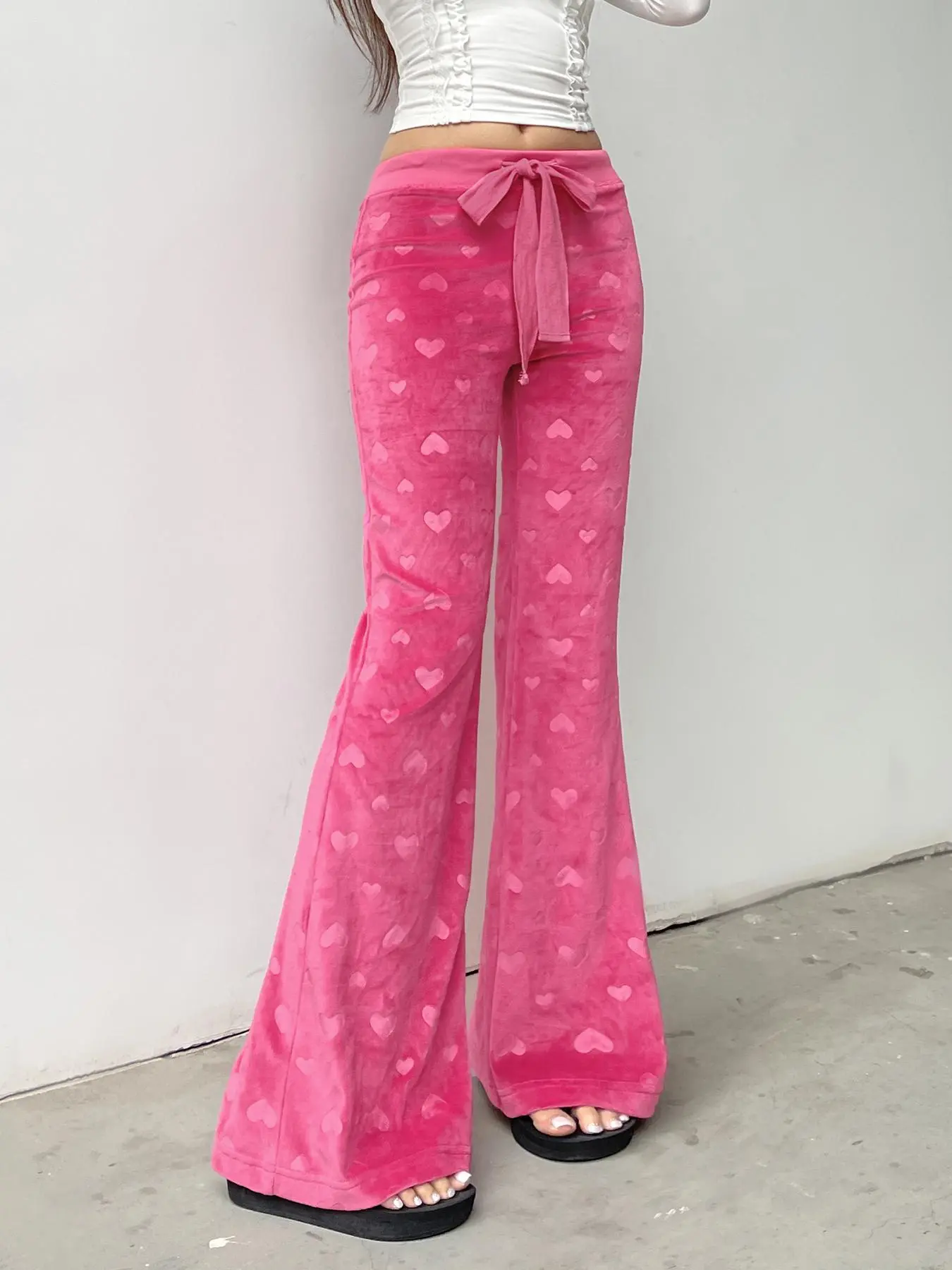 Women's Heart Print Flare Leg Pants, Casual Comfy Trousers for Daily Wear, Ladies Bottoms for Fall & Winter