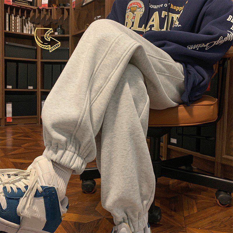 Quần Suông Ống Rộng Unisex Hai Sọc Kẻ Quần Jogger Thể Thao Nam Nữ Vải Nỉ Cotton dày Phong Cách Hàn Quốc Sport