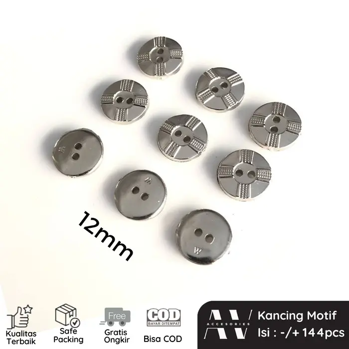 AVACC Kancing 2 Lubang Kemeja Koko Motif 12mm 1 grss SilverButton Unik