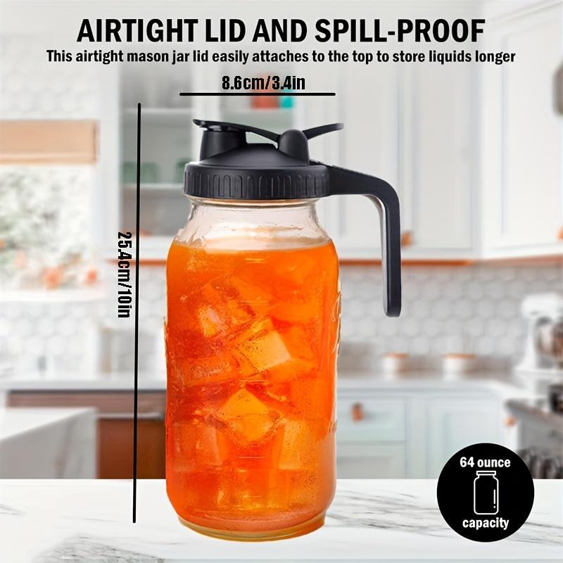 64oz Glass Mason Jar Pitcher With Pour Spout, 1 Count Cold Water Pitcher With Handle & Lid, Glass Jug For Cold Brew Coffee, Ice Beverage, Ice Juice, Lemonade 1