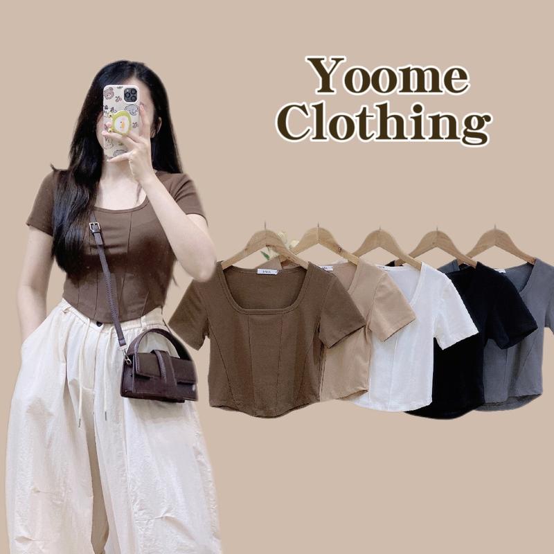 Áo thun cổ vuông vạt bầu form ôm áo thun vạt bầu cổ vuông áo croptop cổ vuông yoomecloting