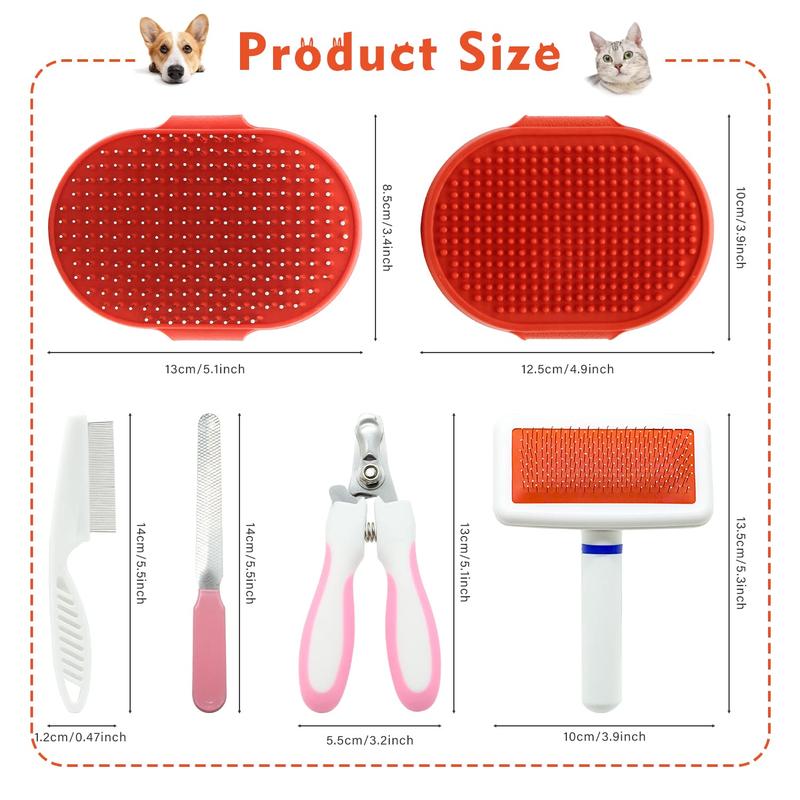 Product Introduction of Multi-use Pet Grooming Set, 6 Counts/set Pet Hair Removal Comb & Nail Clipper, Grooming Supplies for Rabbit Hamster 10