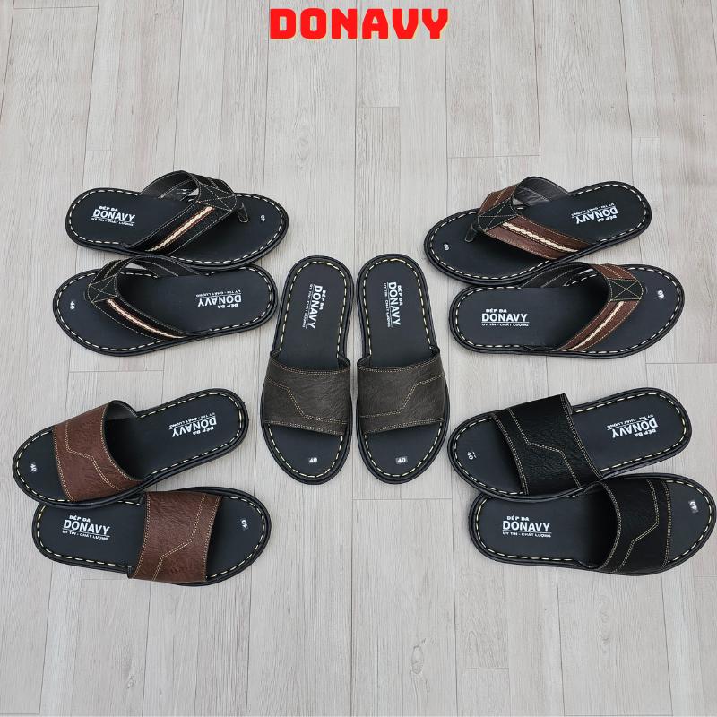 Dép Nam Thời Ngang Thiết Kế Từ DONAVY Đế Nhẹ May Chỉ Toàn Bộ Mặt Da Mang Êm Chân