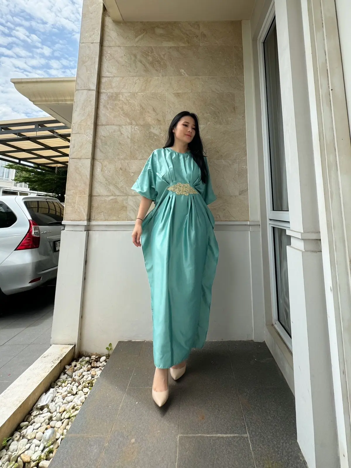 [VM] - 075 #Kaftan satin bordir bunga Kaftan Muslim Wanita