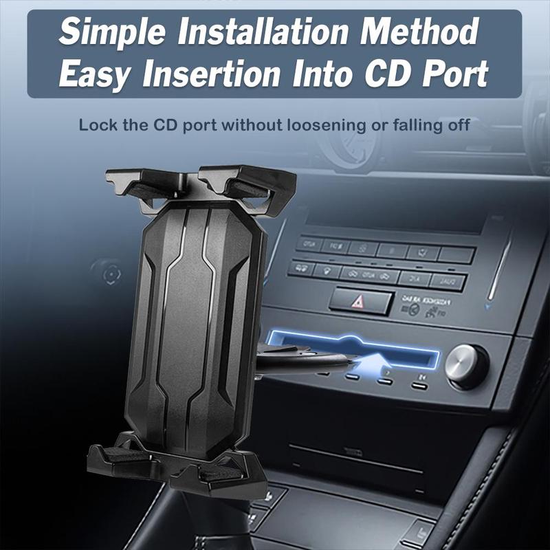360° Rotatable CD Port Car Phone Holder, Durable & Stable Phone Holder for Car, Universal Car Phone Holder Mount for CD Player Slot, Compatible with 4.7-14 Inch Smartphones & Tablets 4