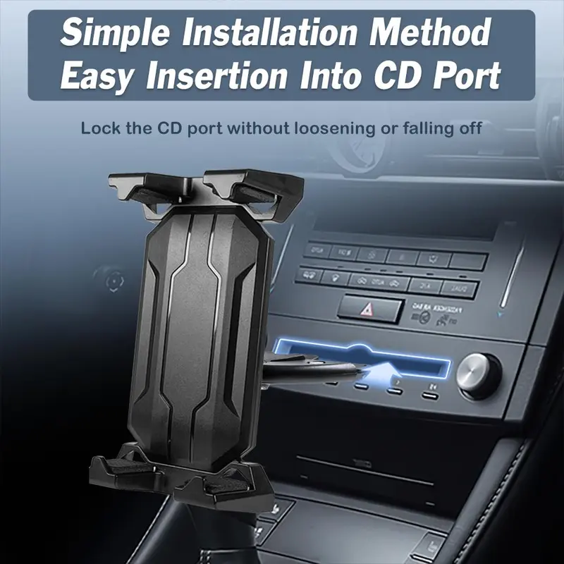360° Rotatable CD Port Car Phone Holder, Durable & Stable Phone Holder for Car, Universal Car Phone Holder Mount for CD Player Slot, Compatible with 4.7-14 Inch Smartphones & Tablets 3