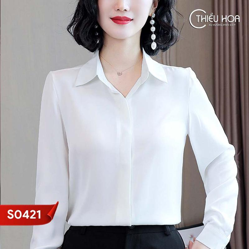 Áo Sơ Mi Lụa Nữ Trung Niên Thanh Lịch, Trang Nhã cho mẹ thương hiệu Thiều Hoa AD3S0421 Top Women Shirt