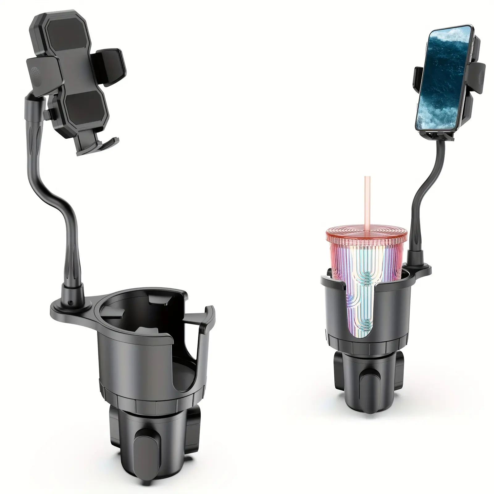 new 2-in-1 Car Cup Holder & Mobile Phone Mount - Universal Adjustable Expansion Bracket - Secure Grip, Space-Saving Design for Multi-Device Users