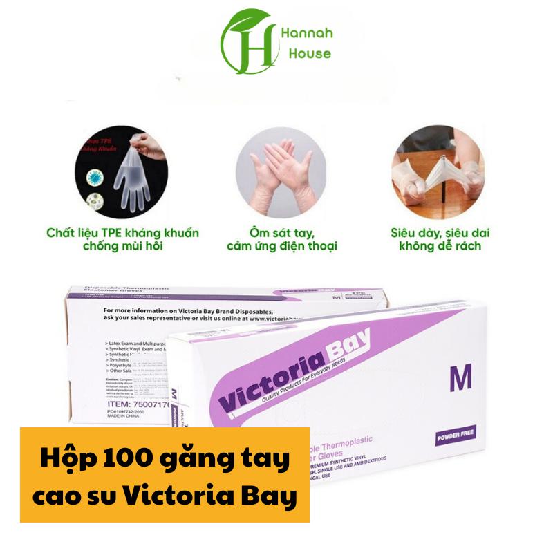 Găng tay cao su, hộp 100 bao tay nấu ăn siêu dai Victoria Bay làm bếp, vệ sinh siêu dai chất liệu TPE không mùi chống nhăn