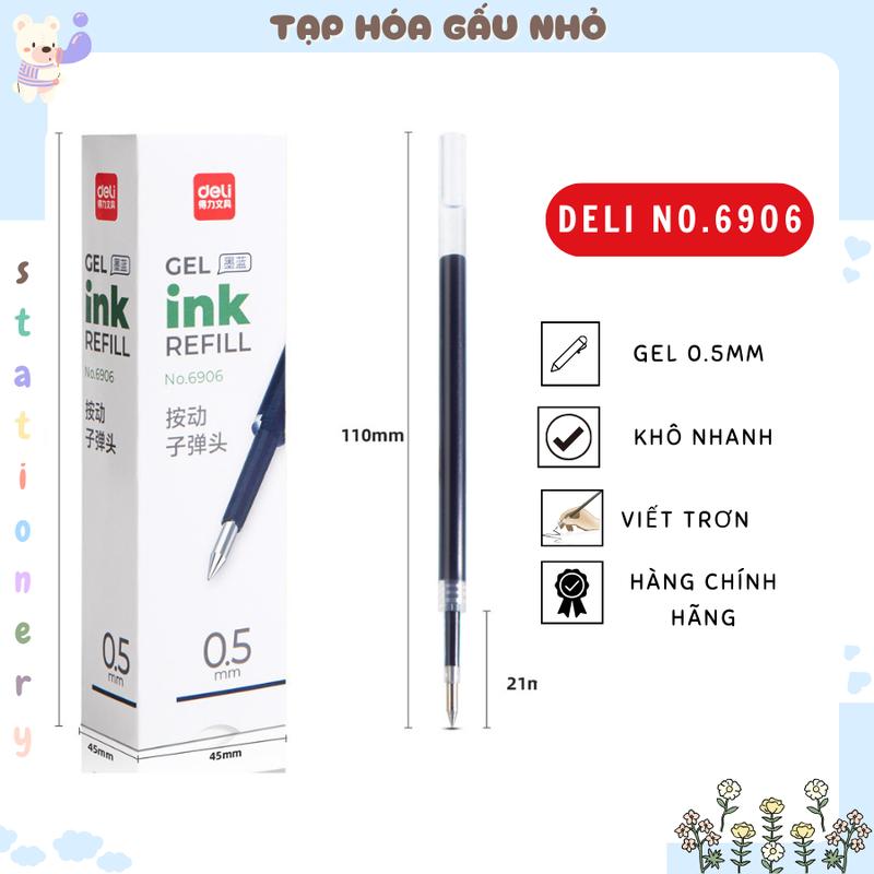 Ngòi bút gel refill DELI No.6906 0.5mm mực xanh, đỏ, đen [taphoagaunho]