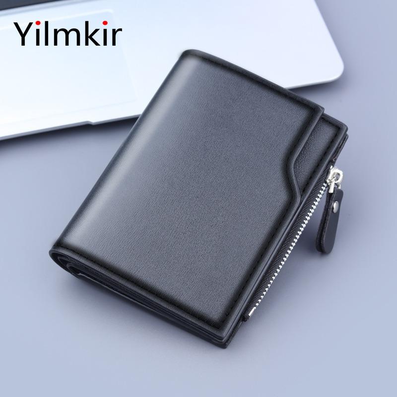 Ví ngắn nam, thời trang, làm bằng da PU, thiết kế nhiều gấp, dung lượng lớn, có dây kéo, ví đựng tiền Xu Đa Năng thích hợp cho nam giới