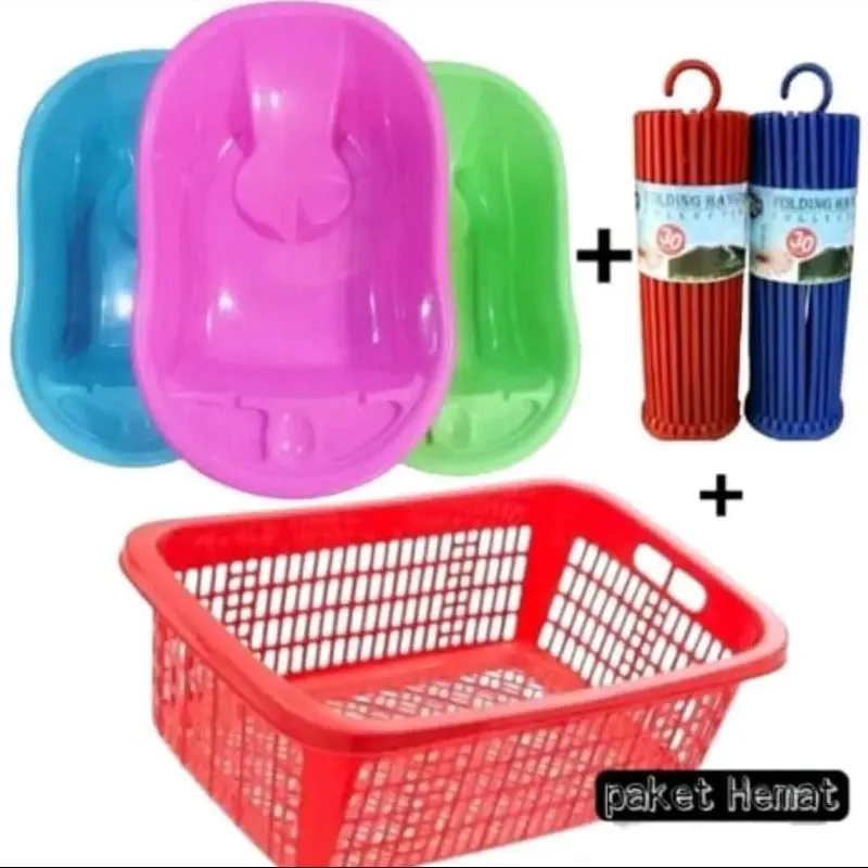 PAKET HEMAT bak mandi bayi+keranjang bayi+folding hanger 30 stik!!! 0