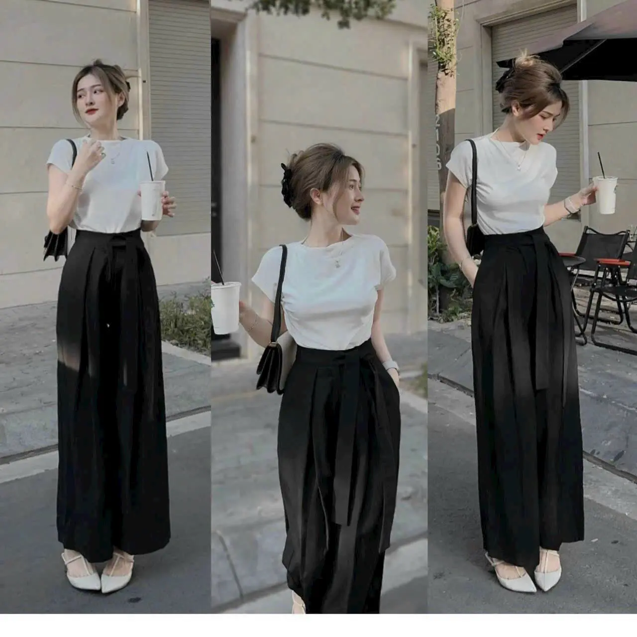 Sét đồ nữ áo thun kiểu phối quần suông thanh lịch Top