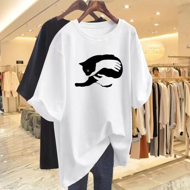 Áo Thun Cotton ngắn Tay Phiên Bản Lớn, Hàng Châu Âu Mới Mùa Hè Dáng Rộng Vừa Vặn, Áo Dài Trung Bình Phiên Bản Lớn, 2025 7