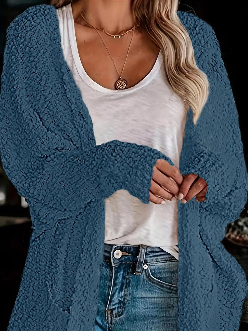 Product Introduction of Women's Solid Pocket Batwing Sleeve Cardigan, Casual Long Sleeve Open Front Outerwear for Daily Wear, Ladies Clothes for All Seasons 7