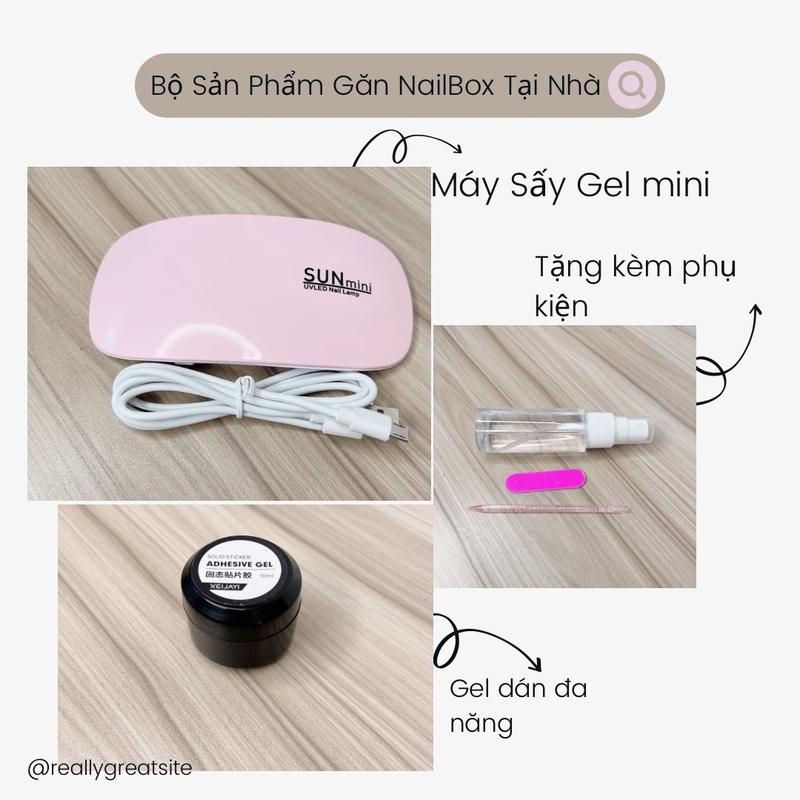 Bộ Sản Phẩm Hổ trợ Gắn Nailbox Tại Nhà Máy Hơ Gel + Gel Dán NailBox Dành Cho Nữ Làm Nail Tặng Dụng Cụ Hổ trợ Làm Nail